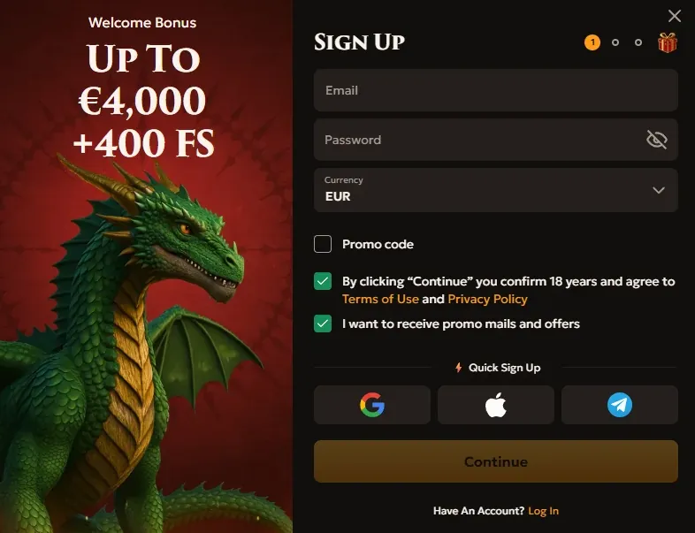 Account aanmaken en inloggen bij Dragobet bij Dragobet Casino